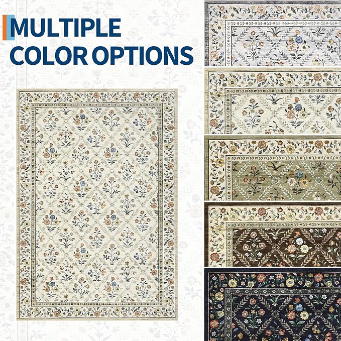 Large Entryway Rug 3x5 Floral Washable Area Rugs Vintage Soft Non-Slip Small - Image 9