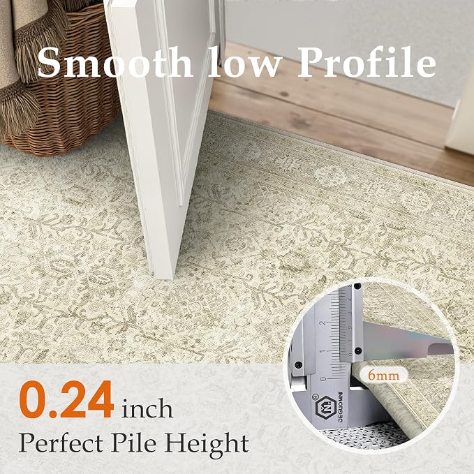 PureCozy Beige Entryway Rug 2x3 Vintage Area Carpet Indoor Kitchen Washable - Image 5