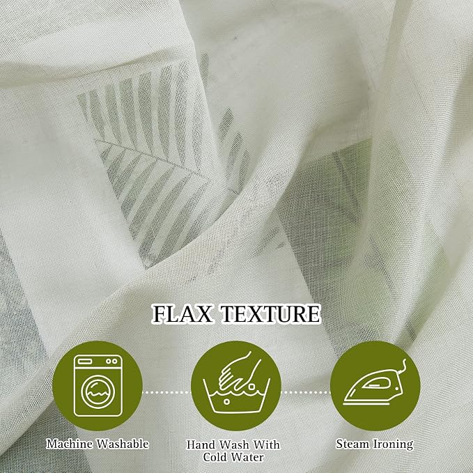 NICETOWN Semi Sheer Sage Green Linen Curtains 63 inch Length, Grommet Rustic - Image 4