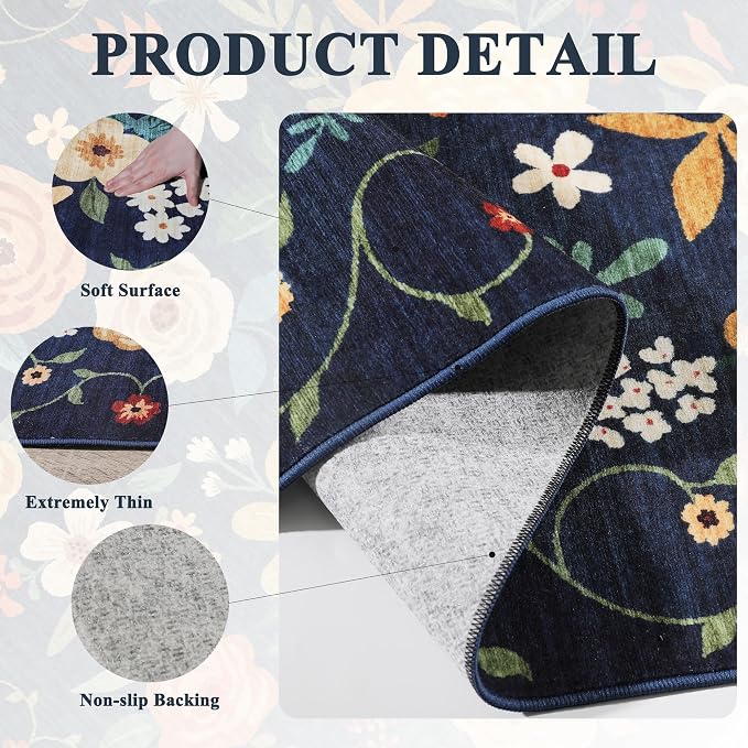 DUKINO 2x5 Runner Rug for Hallway, Washable Kitchen Floral Runner Rug - Image 6