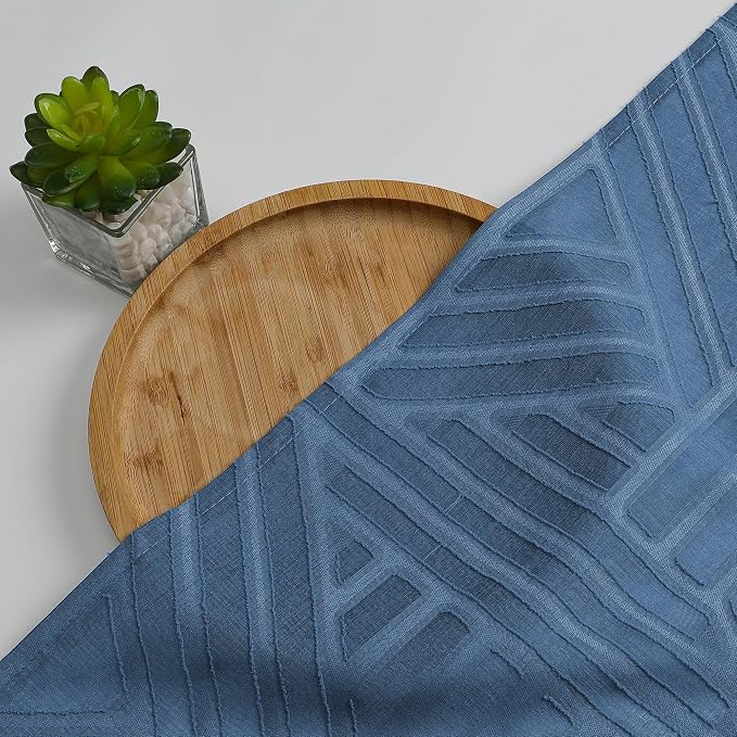 Simplebrand Semi Sheer Dusty Blue Curtains 36 Inch Length 2 Panels, Geometric - Image 7