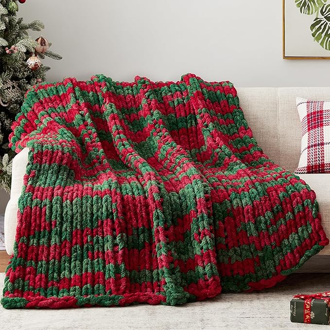 Negwoo Chunky Knit Throw Blanket, Handmade Stripe Crochet Big Thick Blanket by Unknown