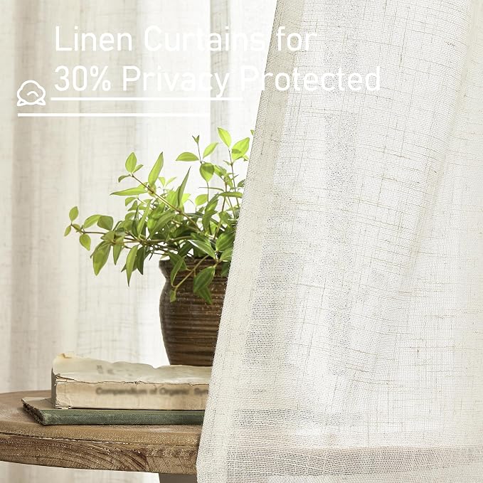 LAMIT Natural Ivory Semi Sheer Linen Curtains 84 inch Long, Cream White Light - Image 5