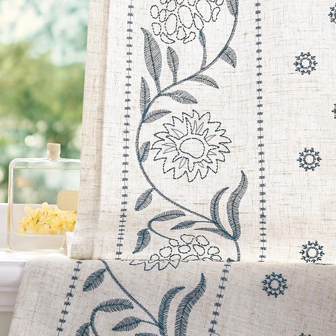 jinchan Winslow Linen Curtains 45 Inch Length Small Window Curtains Embroidered - Image 6