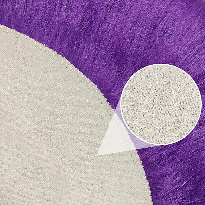 Fluffy Purple Round Rug 3ft Faux Small Fur Circle Rugs - Image 6