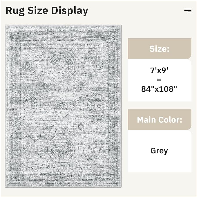 7x9 Area Rug for Living Room Washable Abstract Vintage Soft Thin Indoor Floor - Image 5