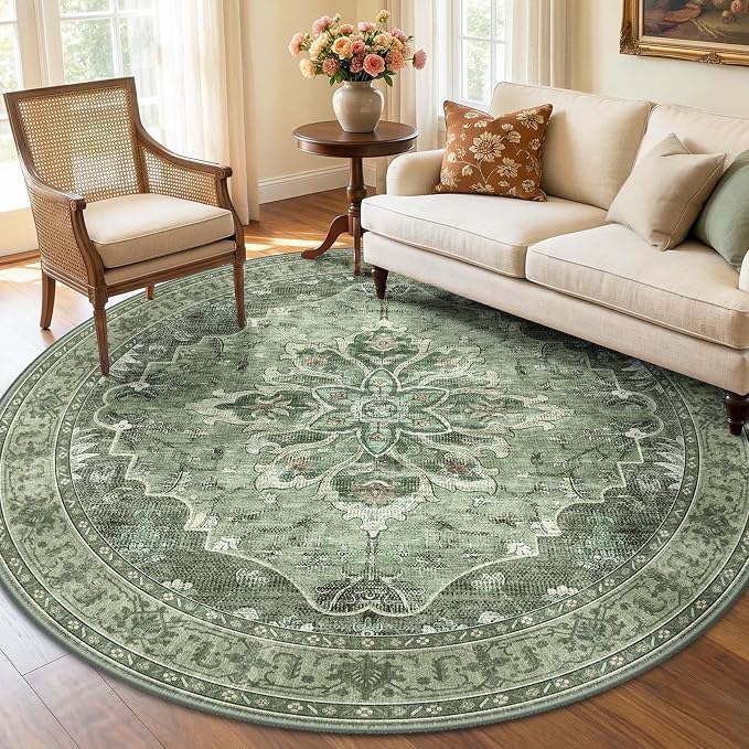 RELEANY Area Rugs 6ft Washable Non-Slip, Floral Vintage Distress Print Pattern by RELEANY