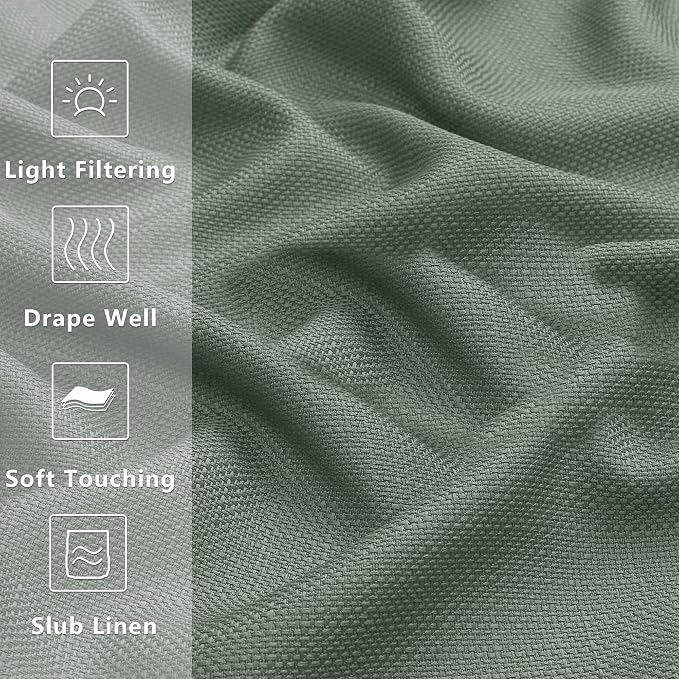 Gwine Sage Green Valance for Windows, Light Filtering Faux Linen Textured - Image 3