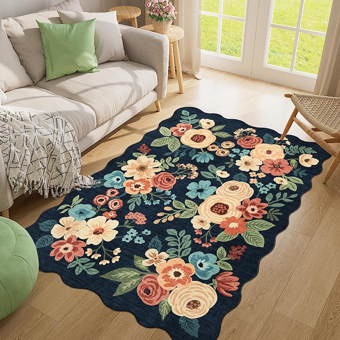 DUKINO 4x6 Area Rug, Floral Non-Slip Indoor Washable Rug - Image 3