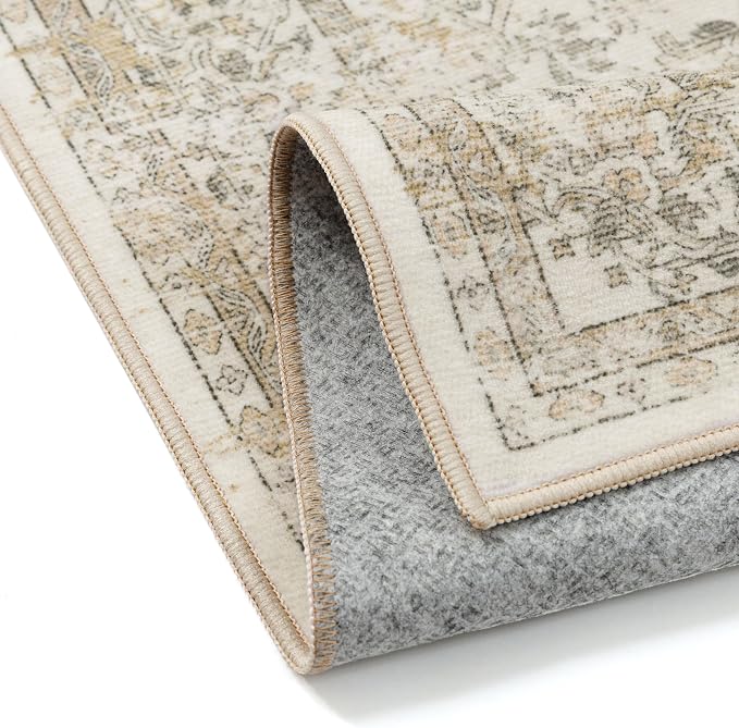 PureCozy 4x6 Washable Area Rug Beige Vintage Distressed Rug - Image 9