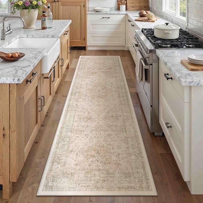 PureCozy Hallway Runner Rug 2x8 Washable Beige Vintage Distressed Long Runner - Image 5