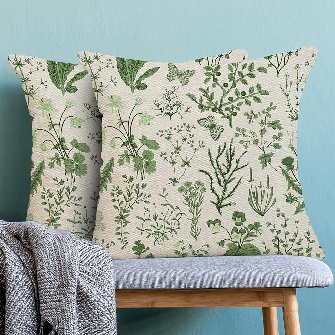AEIOAE Summer Pillow Covers 20x20 Inch Set of 2, Olive Green Wild Flower Plant - Image 2