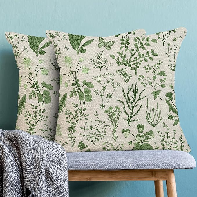 AEIOAE Summer Pillow Covers 18x18 Inch Set of 2, Olive Green Wild Flower Plant - Image 2
