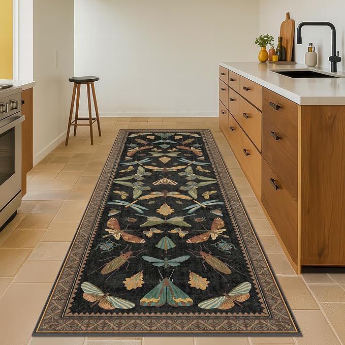 Green and Black 3x10 Wide Washable Runner Rugs by HazoHaus