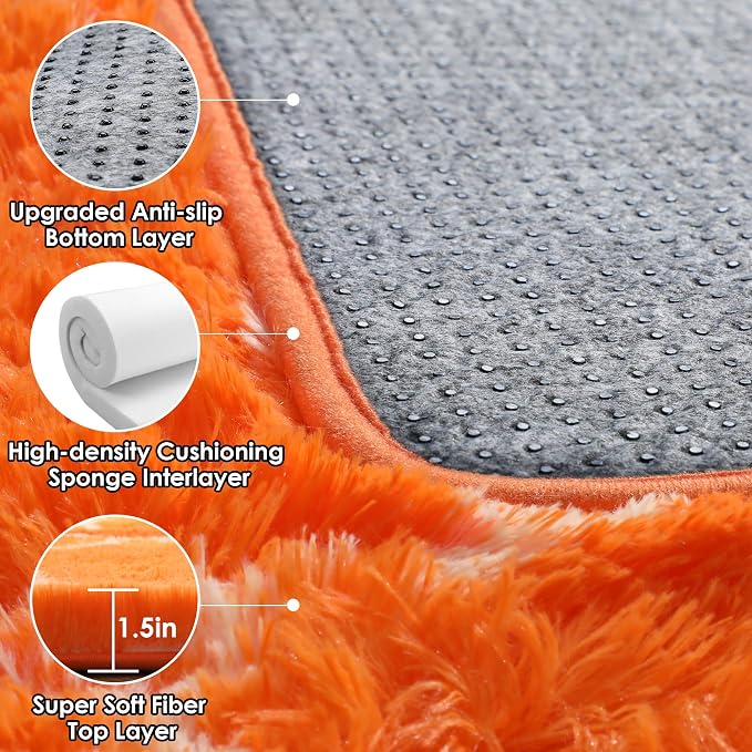 ONASAR Rugs for Living Room Bedroom, 5x8 Fluffy Orange and White Area Rug - Image 3