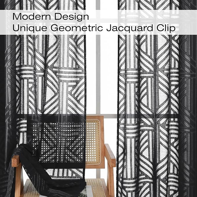 Simplebrand Semi Sheer Black Curtains 36 Inch Length 2 Panels, Geometric - Image 4