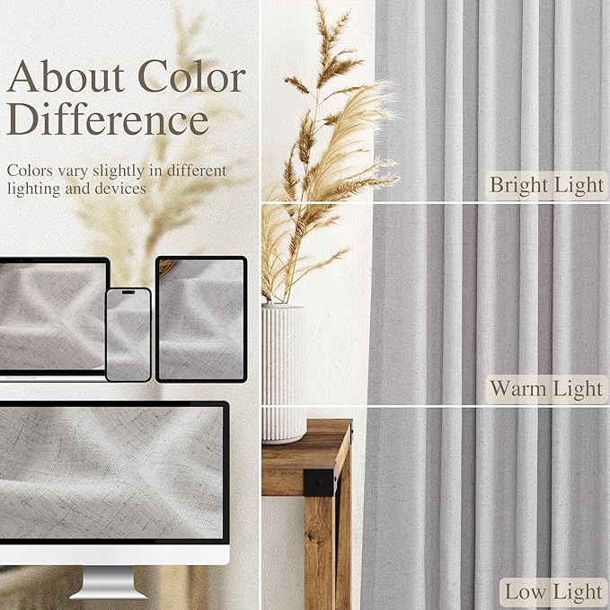 Nanspring Grey Linen Semi Sheer Curtains 72 Inches Long 2 Panels Set - Image 4