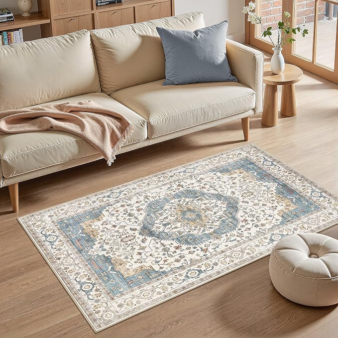 3x5 Washable Entryway Rug: Non-Slip Soft Vintage Floral Indoor Area Rug - Image 4
