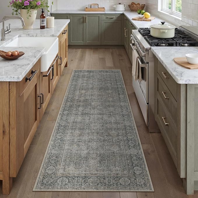 PureCozy Grey Brown Runner Rug 2x6 Vintage Carpet Hallway Long Indoor Kitchen - Image 4