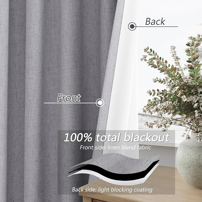 Guken Grey 100% Blackout Curtains 63 Inch Length 2 Panels Set - Image 4