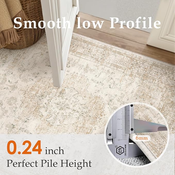 PureCozy 8x10 Washable Area Rug Beige Vintage Distressed Large Rug - Image 4