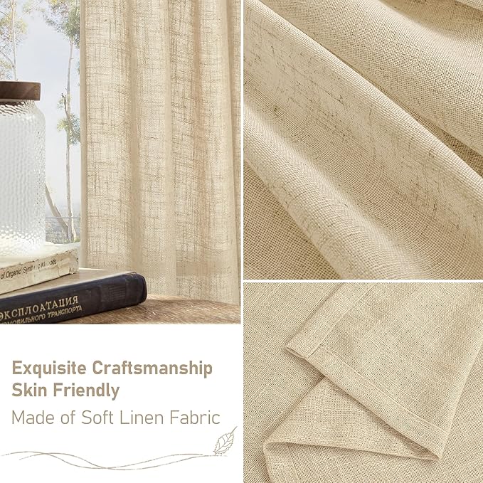 LAMIT Semi Sheer Linen Curtains 36 Inch Length 2 Panels, Light Filtering Panels - Image 6
