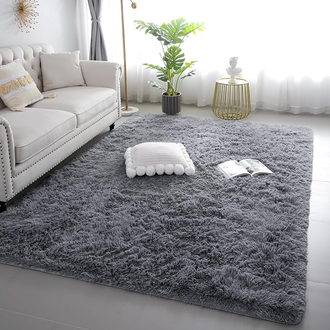 KICHOWUA 3x5 Grey Fluffy Shag Rug - Image 8