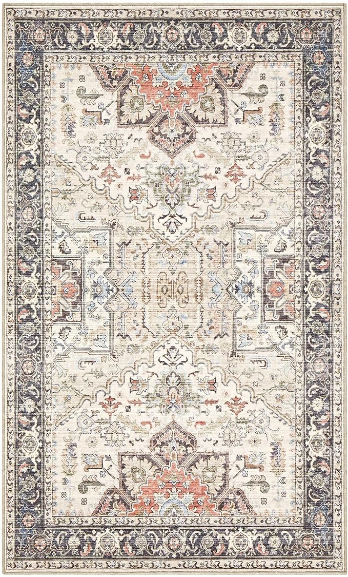 3x5 Washable Entryway Rug: Non-Slip Soft Vintage Floral Indoor Area Rug - Image 9