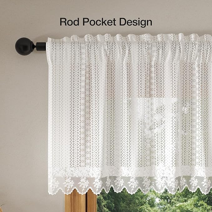 Rinwoc White Lace Semi-Sheer Valance Curtains 2 Panels – Vintage Boho Lace - Image 6