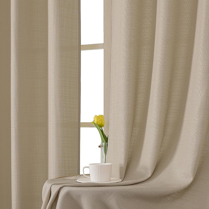 Chyhomenyc Camel Curtains 96 Inch Length 2 Panels, Faux Linen Textured Semi - Image 8