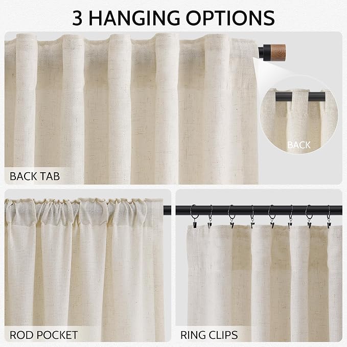 Nanspring Living Room Curtains 72 Inch Length Linen Birch Beige Luxury Light - Image 2