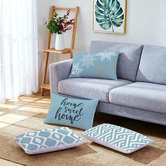 Hexagram Blue Geometric Pillow Covers 12x20 Set of 4, Decorative Outdoor Modern - Image 4