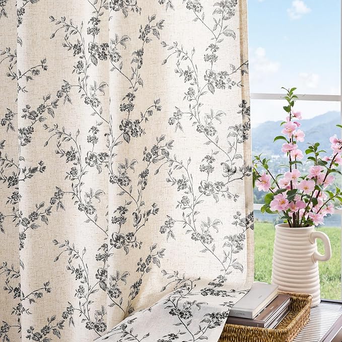 jinchan Linen Floral Curtains 84 Inch Farmhouse Country Flower Drapes Rustic - Image 4