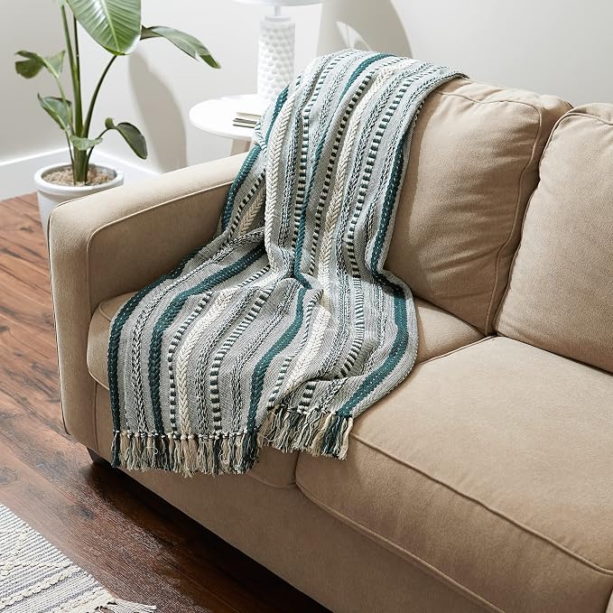 DII Braided Striped Decorative Throw Blanket, Dark Green - Image 4