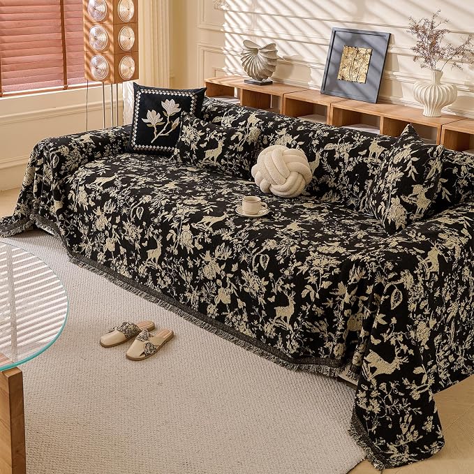 ROOMLIFE Black Sofa Cover, Vintage Boho Couch Cover by ROOMLIFE