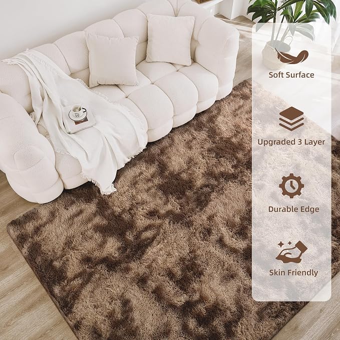Litanika 5x8 Shag Area Rug for Living Room Bedroom, Tie-Dyed Brown High Pile - Image 4