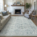 PureCozy Area Rug 9x12 Blue Washable Living Room Carpet Soft Non Slip Vintage by PureCozy