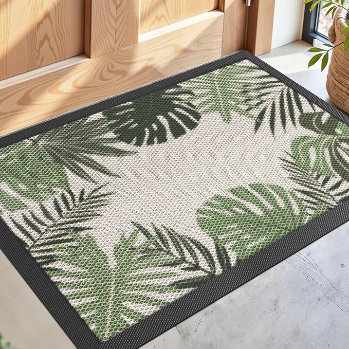 DEXI Front Door Mat Outside Entrance, 17x30 Summer Tropical Leaves Plant Doormat by DEXI