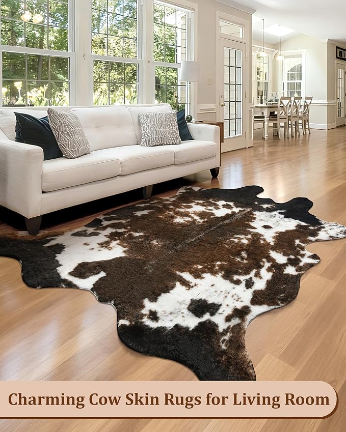 Faux Cowhide Rug, Fluffy Fur 4.6x5.2 Feet Washable Cow Print Rug - Image 9