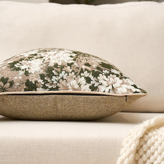 Yangest Neutral Floral Pillow Cover 18 x18 Inches, Vintage Chenille Square - Image 3