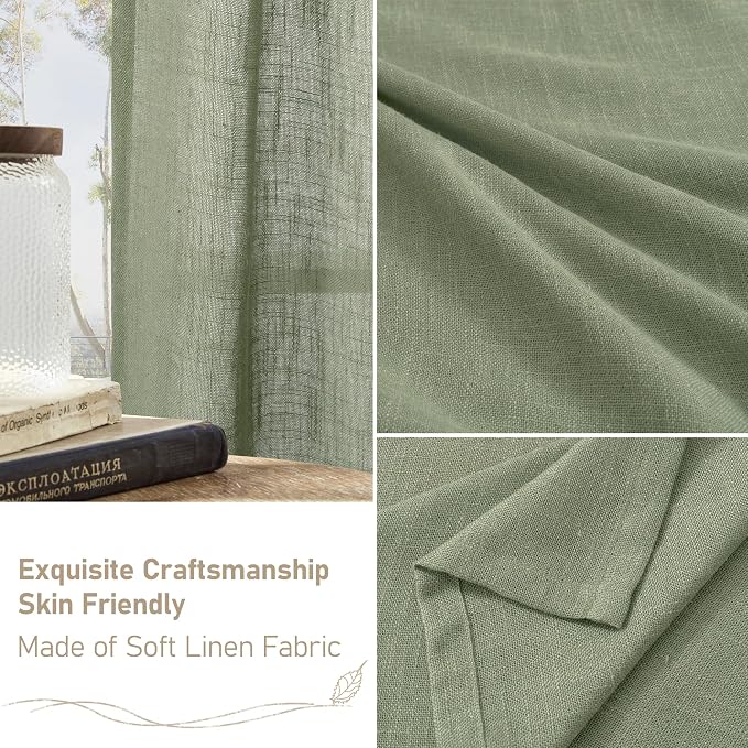LAMIT Sage Green Light Filtering Linen Curtains 68 inches Long - Image 6