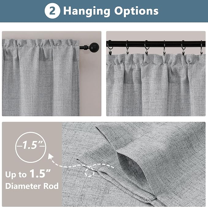 Chyhomenyc Gray Valance for Windows, Light Filtering Faux Linen Slub Textured - Image 4