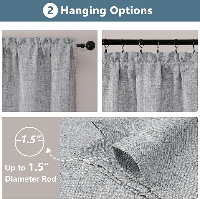 Chyhomenyc Gray Valance for Windows, Light Filtering Faux Linen Slub Textured - Image 7