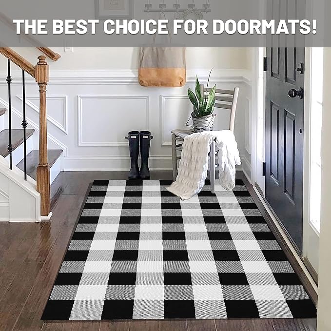 IOHOUZE Buffalo Plaid Checkered Rug 3x5 Ft Front Door Mats, Washable Area Rugs - Image 9