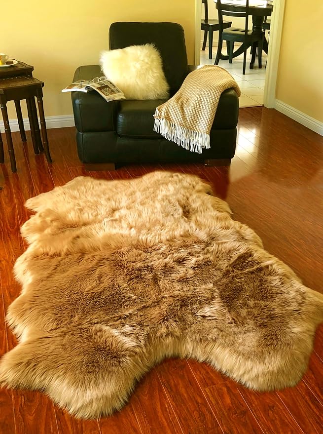 Free Shape Luxury Soft Fluffy Shag Area Rug Single Quarto 4 Pelts 4'x6' by LAMBZYRUGS