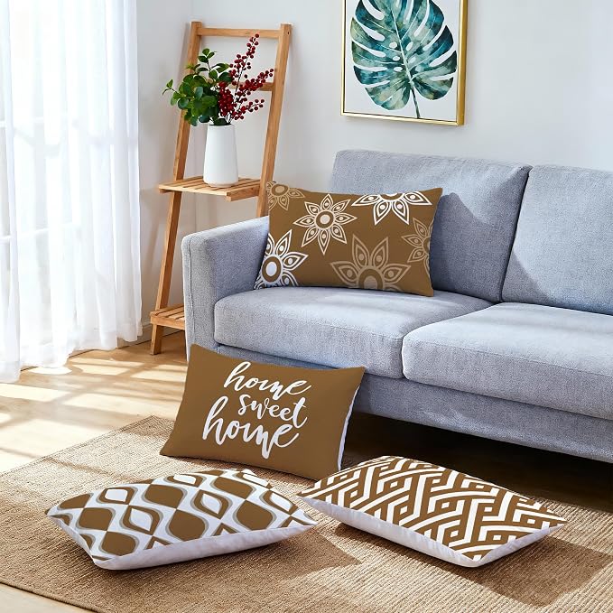 Hexagram Brown Geometric Pillow Covers 12x20 Set of 4, Decorative Outdoor - Image 4