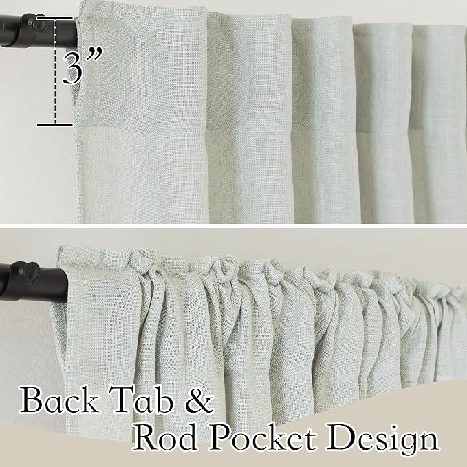 RYB HOME Green Linen Curtains Extra 70 inches Widith, Light Filtering Privacy - Image 3