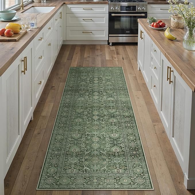 PureCozy Green Runner Rug 2x6 Hallway Washable Carpet Soft Vintage Indoor - Image 2