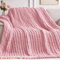 Negwoo Chunky Knit Throw Blanket, Handmade Light Pink Crochet Big Thick Blanket by Unknown
