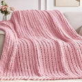 Negwoo Chunky Knit Throw Blanket, Handmade Light Pink Crochet Big Thick Blanket by Unknown